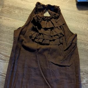St. Tropez brown linen racerback ruffle tank